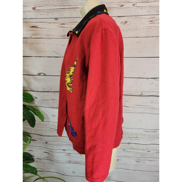 VINTAGE TAKE TWO Red Wool Ugly Christmas Button Front Jacket Women's Size Large - Picture 5 of 11